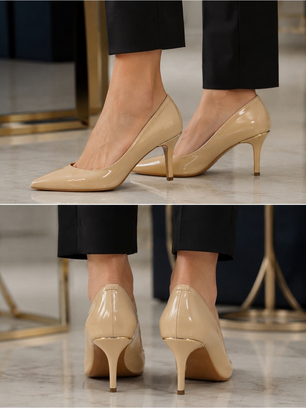 Lauren Ralph Lauren Nude Patent Pointed-Toe Kitten Heel Pumps